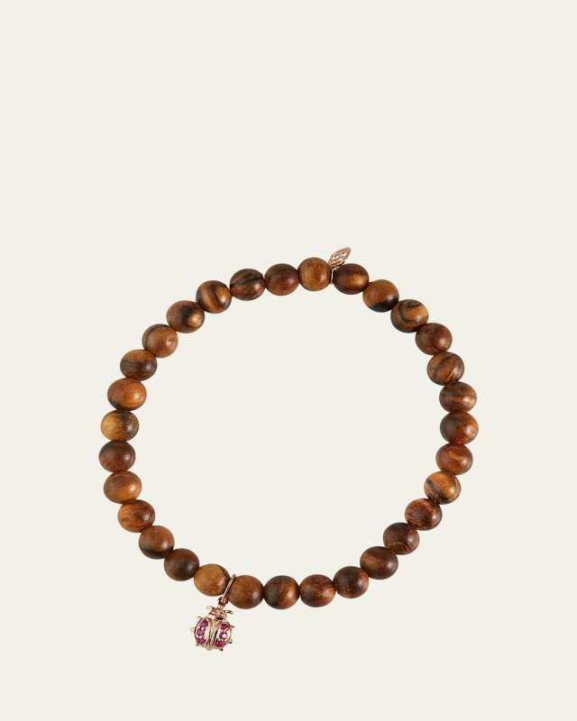14k Rose Gold Wood Ruby Ladybug Bracelet